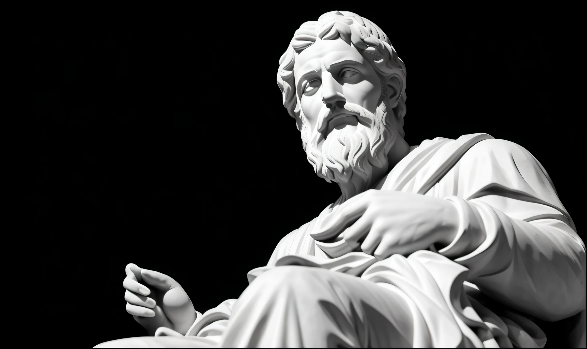 a black and white photo of a statue of a man with a beard, philosopher, stoicism, theophanes, inspired by Theophanes the Greek, by Theophanes the Greek, stoic attitude, godlike and stoic, portrait of aristotle, philosophical, philosopy, an ancient greek statue, stoic pose, platon