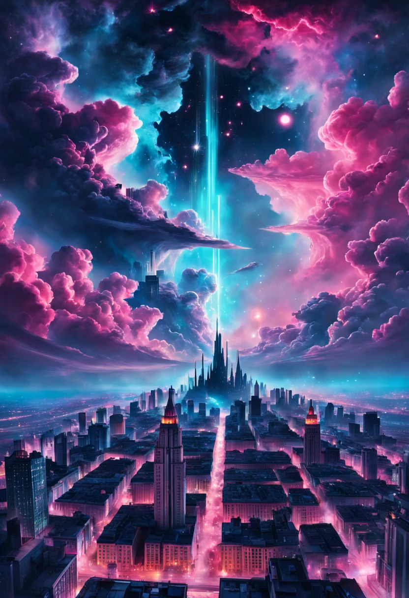 Imagine a cityscape at night where the lights take on a nebula-like appearance, blending the urban landscape with cosmic vibes. Add a touch of surrealism to enhance the psychedelic feel.
Electric Dreamscape