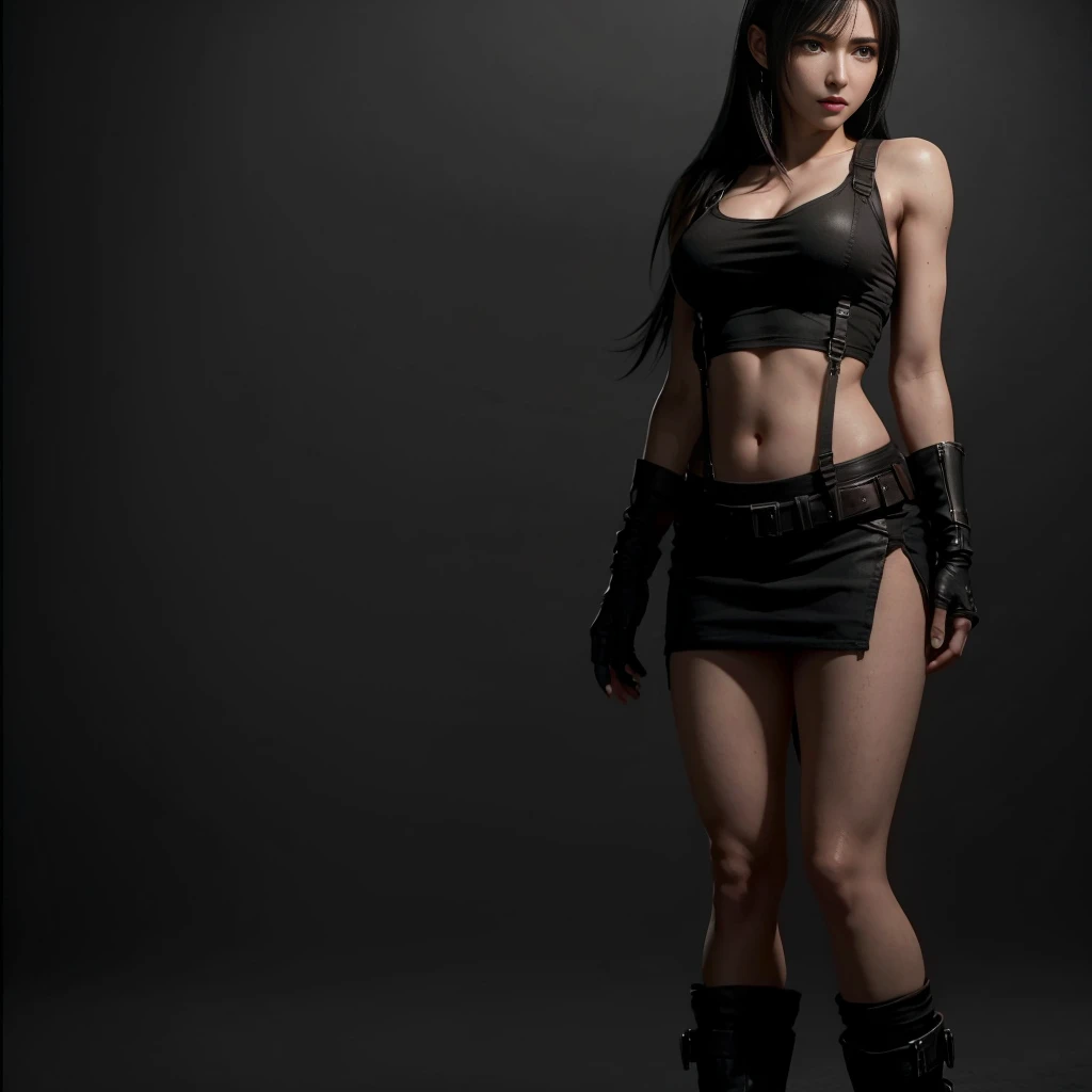 (best quality,ultra-detalhado),(Realistic:1.37),Tifa Lockhart, Rosto bonito e detalhado, maquiagem preta nos olhos, textura ultra realista, rosto delicado, corpo delicado, angry expression