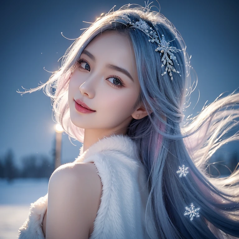 Certainly,I can provide you with a more perfect description:
Her blue-pink hair looks even more flawless against the winter background。Every strand of hair is as soft and smooth as silk,It's like a masterpiece carefully carved by an artist。The color of her hair is like sapphires in the and snow,Revealing mystery and nobility。
Her eyes were bright and clear,Twinkling stars in the cold winter。The eyes reveal wisdom and kindness,It’s like the warmest flame in winter ignites the soul。Her eyebrows are slender and elegant,Gently provoke,Dotted on her slender eyes,It gives people endless reverie。
her lips are soft and,Rich and rosy like delicate coral。When she smiles,The whole world seems to be lit up,Make people feel inner happiness and peace。Her smile is like the warmest sunshine in winter,Warming everyone's heart。
Her skin was as fair as snow,Smooth and flawless。Soft and silky to the touch。Her face has beautiful lines,The silhouette is exquisiike a masterpiece in the hands of a sculptor。The slender neck extends upward,Exudes the unique elegance and nobility of women。
On a winter background,This beauty is more unique and charming。Her appearance is flawless,It’s like the goddess of and snow stepped out of a fairy tale。She exudes confidence and charm,It becomes the most beautiful scenery in the cold season,It's intoxicating,Unforgettable。