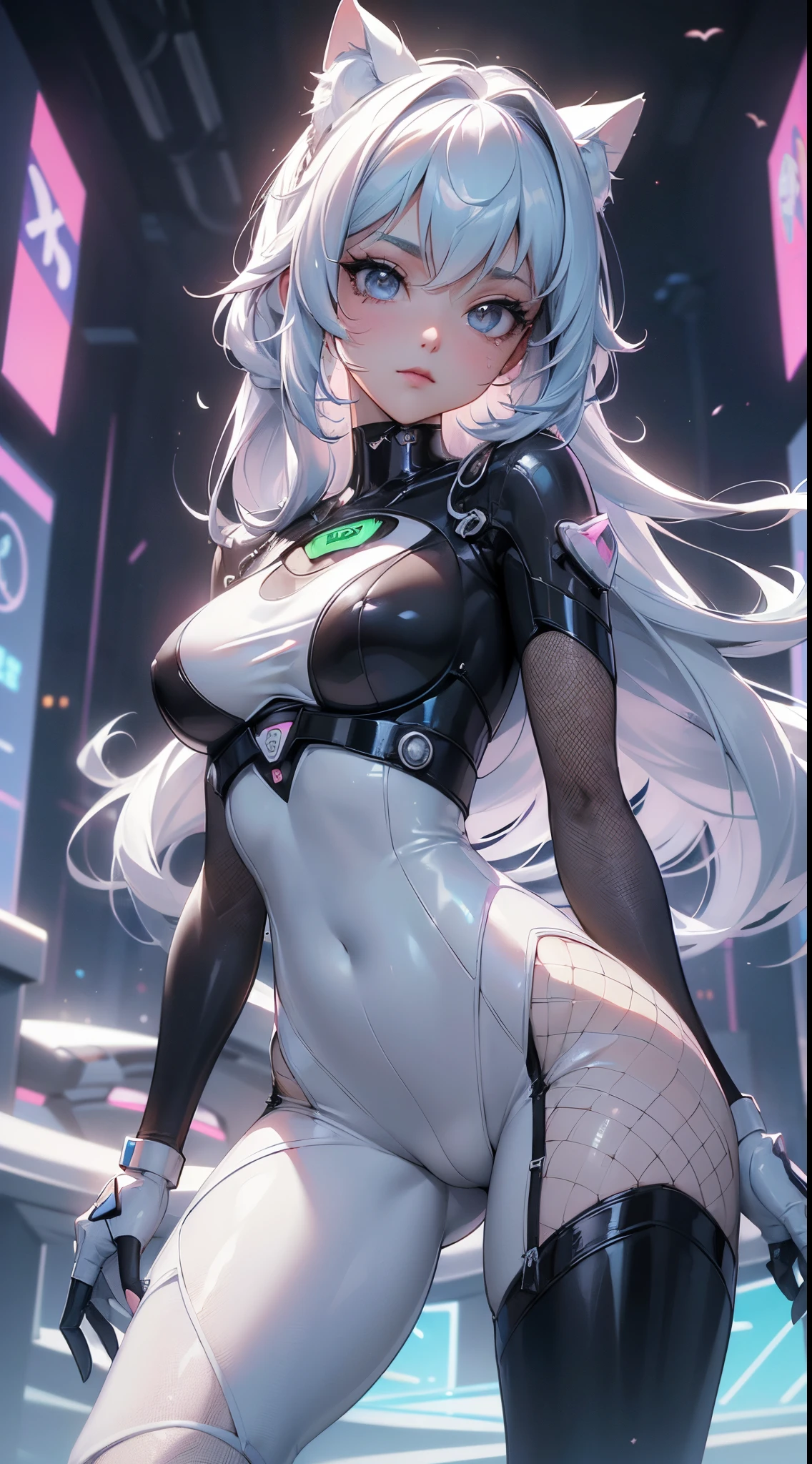 Ariana Grande con fishnet white,High Gloss Stretch Nylon Sheer Stockings,(fondo ciudad Tokio  Robotic futuristic dystopia colors:1 4),,More detailed 8K.motor irreal:1.4,UHD,La mejor calidad:1.4, fotorrealista:1.4, textura de la piel:1.4, obra maestra:1.8,obra-prima, mejor calidad,objeto Objeto], (detailed face features:1.3),((Las proporciones correctas)),convexo，(Dedos de camello)，(fishnet neon white:1.4),(Ojos hermosos azules),(panties lingerie ),(fondo ciudad Tokio cyberpunkAI colors:1.4), (cabello largo white canoso:1.5),(Tokio cyberpunkAI ),(ciborg ???????? white:1.4)