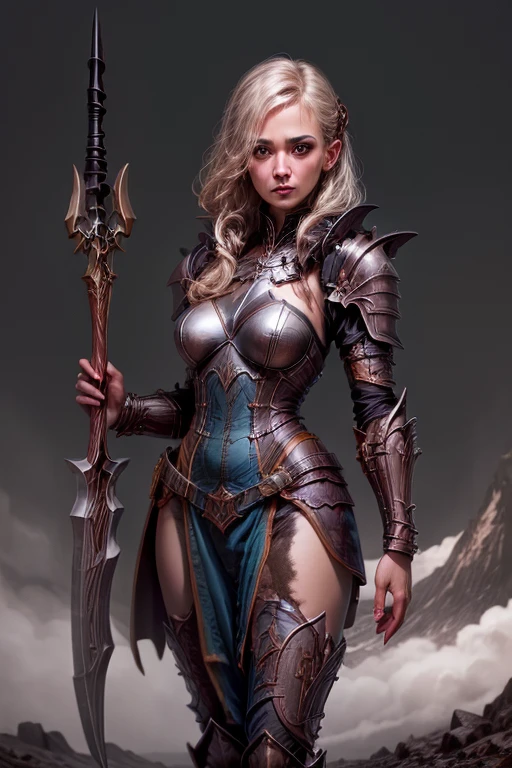 Hohe Detailgenauigkeit, best quality, 8K, [Ultra-detailliert], Meisterwerk, best quality, (Extrem detailliert), Dynamischer Winkel, Ultra-Weitwinkel-Aufnahme, .RAW, fotorealistisch, Fantasy-Kunst, DND-Kunst, RPG-Kunst, Realistische Kunst, ein Weitwinkelbild, one beautiful female warrior goes to a large medieval castle, only, perfect and beautiful symmetrical face like Jessica Alba, blaue Augen, mischievous smile, Langes lockiges Haar, Wears heavy plate armor with Lord of the Rings-style decorations, perfect hands, Highly detailed, (majestic spear:1.2) in his hand, Spear thrust, Angriffs-Pose, (Blut:1.5), Schroffe Landschaft, Sonne, Stars, Mond und Mondlicht, dnd, Dunkle Kunst, 1 beautiful female warrior in love walks to large medieval castle, pretty face like Jessica Alba, blaue Augen, mischievous smile, Langes lockiges Haar, He wears heavy plate armor with Lord of the Rings-style decorations, perfect hands, Highly detailed, Halten Sie eine (Speer:1.1) In ihrer Hand, ((Blut)), Schroffe Landschaft, Sonne, Sterne am Himmel, Mond und Mondlicht, Dynamische Pose, drastic atmosphere, filmischer Hintergrund, (Meisterwerk:1.3), hight resolution dynamische Pose, drastic atmosphere, filmischer Hintergrund, (Meisterwerk:1.2), hight resolution