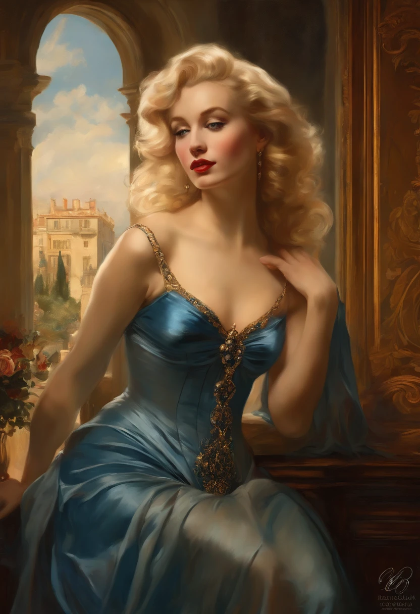 Painting of a beautiful and sexy woman, with long hair, falling over her shoulders and a sapphire blue dress, ((French courtesan, from the Victorian Era, Marilyn Monroe style)), wearing a low-cut and embroidered black corset, in the background of a Paris brothel, Bowater art style, Baroque digital painting, Renaissance digital painting, masterpiece! inspired by Franz Xaver Winterhalter, inspired by Friedrich von Amerling, Beautiful character painting, beautiful digital painting, inspired by Thomas Lawrence, Beautiful painting
yywater, refraction, reflections, Mirrors, Prisms, sunlight, bright lights!! intricate elegant, highly detailed, digital painting, art-station, concept art, smooth, sharp focus, illustration, Art by ( ( ( ( Artgerm ) ) ) ) and ( Greg Rutkowski )! and ( ( ( Alphonse Mucha ) ) ), eyes reflecting in eyes reflecting to infinity