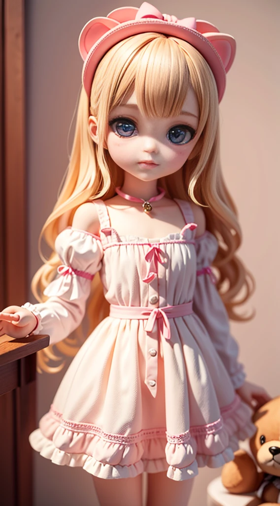 high quality,master-piece,master-piece,delicate face,Delicate hair,delicate eyes,light hair,4K quality,Bright light and shadow,Delphine girls,pink loli,Antique Witz artwork in the form of a round jointed doll.,April Impressions,dollfie dreams,playing cat doll,Cute maid dress,toy bear,pink icon,Guvez Style,Punk doll,(Depiction of delicate faces)(Detailed description of hair)(最高品質)(Master-level masterpieces)(High level of finish)(chesty)(Sense of atmosphere)