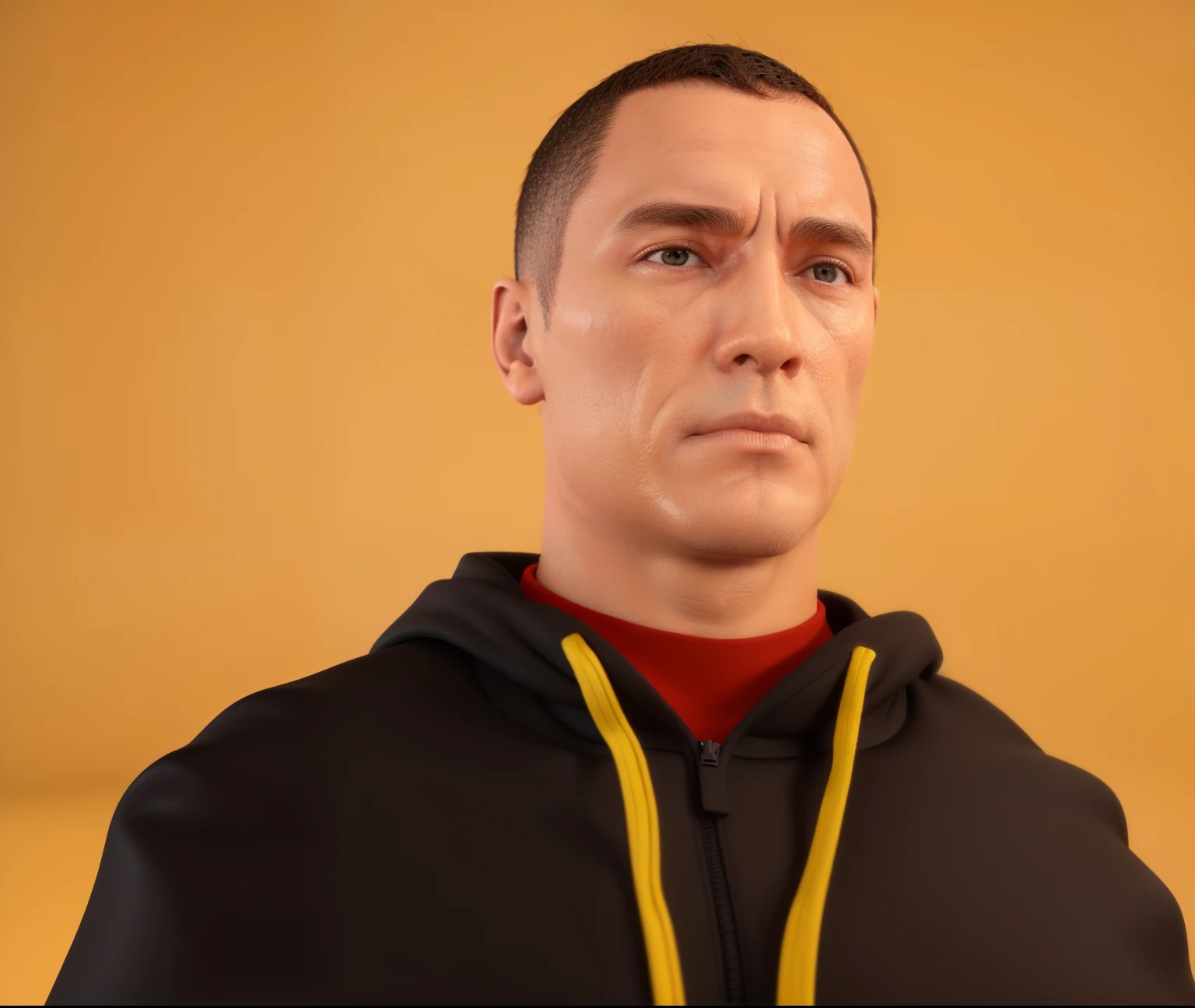 homem arafiado com capuz preto e moletom amarelo, 8k portrait render, Anton Fadeev 8 K, Retrato NFT, Arnold Maya render, Personagem 3d realista, renderizado em Arnold, 3 d render de jerma 9 8 5, pele de espalhamento subsuperficial, Rosto altamente detalhado de 8k, personagem masculino, Retrato VFX altamente detalhado, Arnold Renderizador