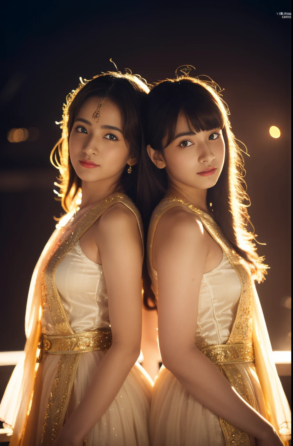 two girls anime who are a devotee of krishna,(UHD, 8K wallpaper, High resolution), Cinematic lighting, award-winning, extremely detailed skin,photo-realistic, Zeiss 85 mm F/1.4,