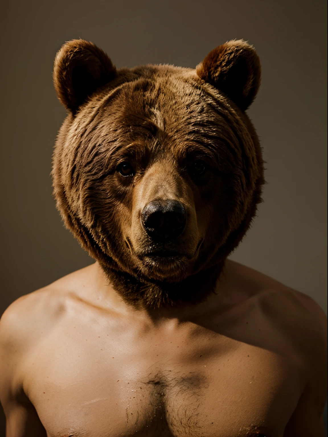 Drawing of a bear head in a human body