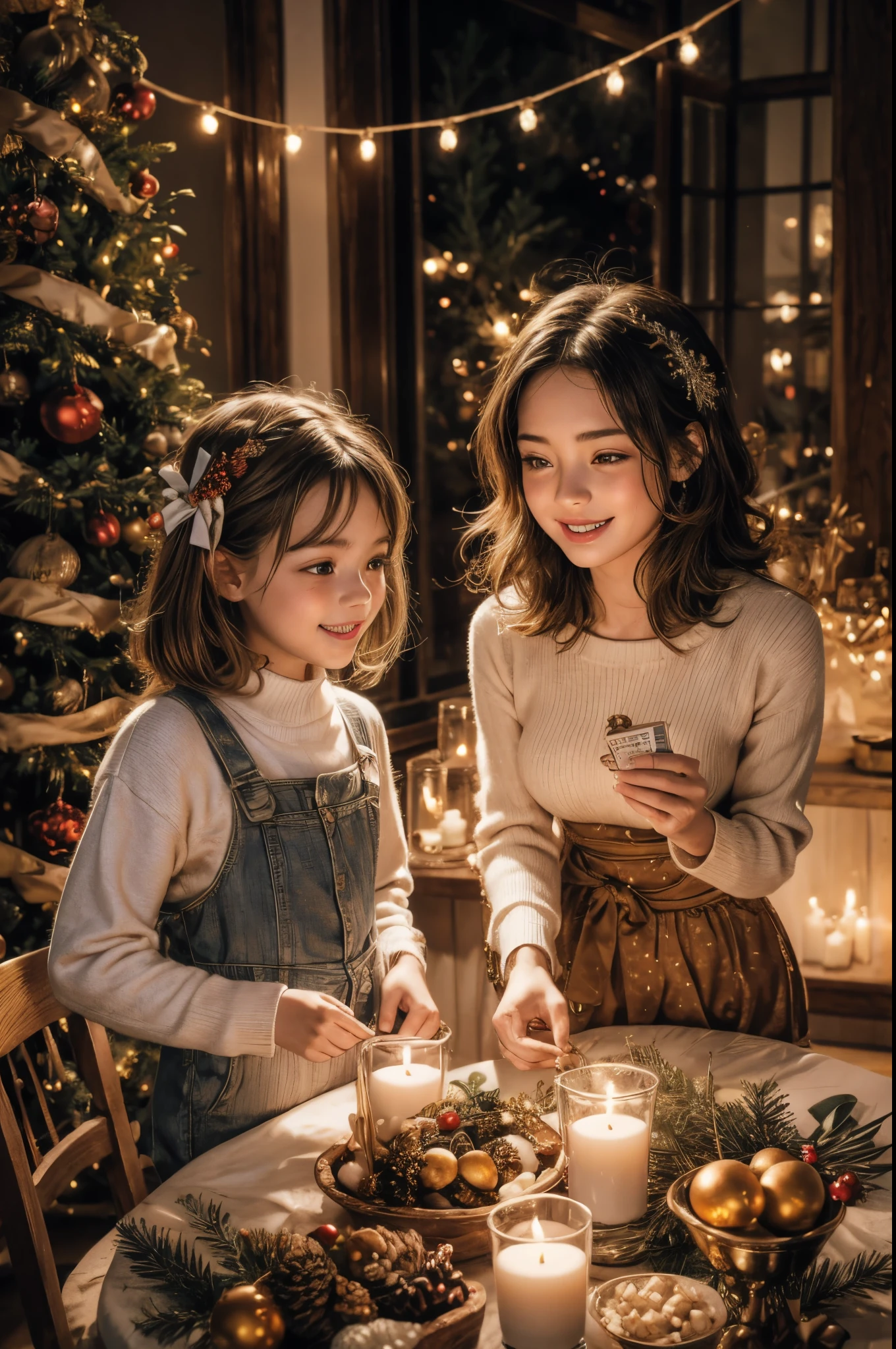 (best quality,4k,8k,highres,masterpiece:1.2),ultra-detailed,realistic,gifts,table,Christmas tree,decorations,wrapping ,bows,ribbon,presents,holiday spirit,vibrant colors,warm lighting,cozy atmosphere,toys,cards,candles,snowflakes,joyful,celebration,exquisite details,exciting surprises,shiny ornaments,sparkling tinsel,beautifully wrapped,excited children,anticipation,festive mood,magical ambiance,delightful moment,wonderful memories,family gathering,cheerful faces,Christmas magic,extravagant,abundance of presents,HDR,UHD,studio lighting,ultra-fine painting,sharp focus,physically-based rendering,professional,vivid colors,bokeh