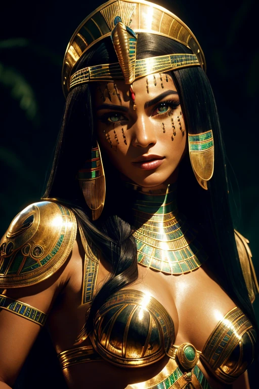 1 Egyptian woman, green eyes, black hair flaps, makeups , upper body, looking at viewer, detailed background, detailed face, OldEgyptAI, ancient egyptian theme, feral jungle warrior, obsidian, ((defensive stance)), stone knife, bushes, poisonous plants, rocks, humid climate, darkness, cinematic atmosphere,
dark chamber, dim light, (zentangle, mandala, tangle, entangle:0.5)
(35mmstyle:1.1), front, masterpiece, 1970s film, , cinematic lighting, (photorealistic:1.5), high frequency details, 35mm film, (film grain), film noise,