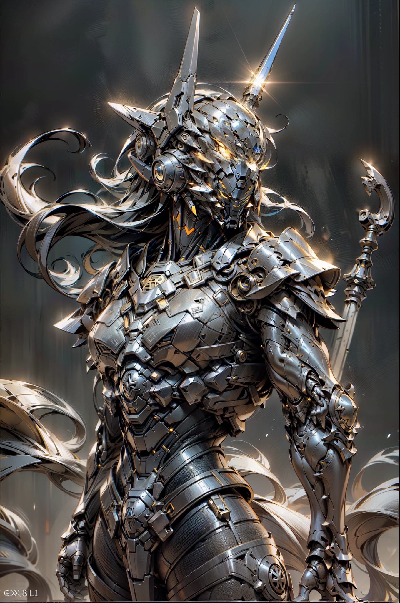 Medieval Sci-Fi Fusion,Ghost armor holding huge  wand, male mage,  blue armor all over, super cool ghost mage, wearing  blue cloak, huge staff, glowing magic ball, magic pose, tall, glowing eyes, with mask, tall figure, perfect body proportions, looking up, super detail, IP by pop mart, edge light, avatar, octane rendering, blender, full body, clean black background, 3d, c4d, best quality, very detailed, Ancient Technology, HDR (High Dynamic Range), Ray Tracing, NVIDIA RTX, Super Resolution, Unreal 5, Subsurface Scattering, PBR Texture, Post Processing, Anisotropic Filtering, Depth of Field, Maximum Clarity and Acutance, Multilayer Textures, Albedo and Highlight Maps, Surface Shading, Accurate Simulation of Light-Material Interactions, Perfect Proportions, Octane Rendering, Two-tone Lighting, Low ISO, White Balance, Rule of Thirds, Wide Aperture, 8K RAW, High Efficiency Sub-Pixel, Subpixel Convolution, Glowing Particles, Light scattering, Tyndall effect