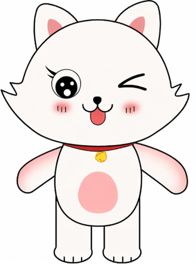 Cat with pink cheeks and golden collar, Kawaii cat, The white ( catss ) ,the detail,3Drenderingof,in a panoramic view,closeup cleavage,standing on your feet,