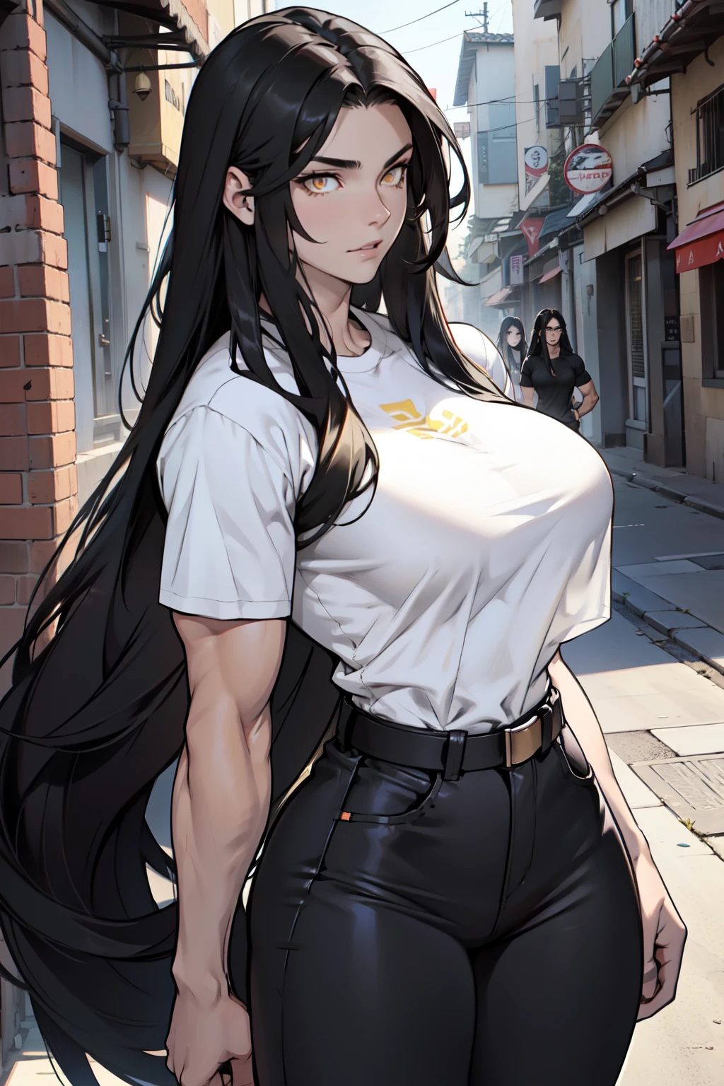 1 girl muscular pale skin muscular muscular muscular black hair yellow eyes huge breasts muscular muscular long hair long hair long hair long hair long hair long hair long hair long hair huge breasts long hair long hair long hair long hair muscular muscular long long long long long long long long long tight shirt tight pants