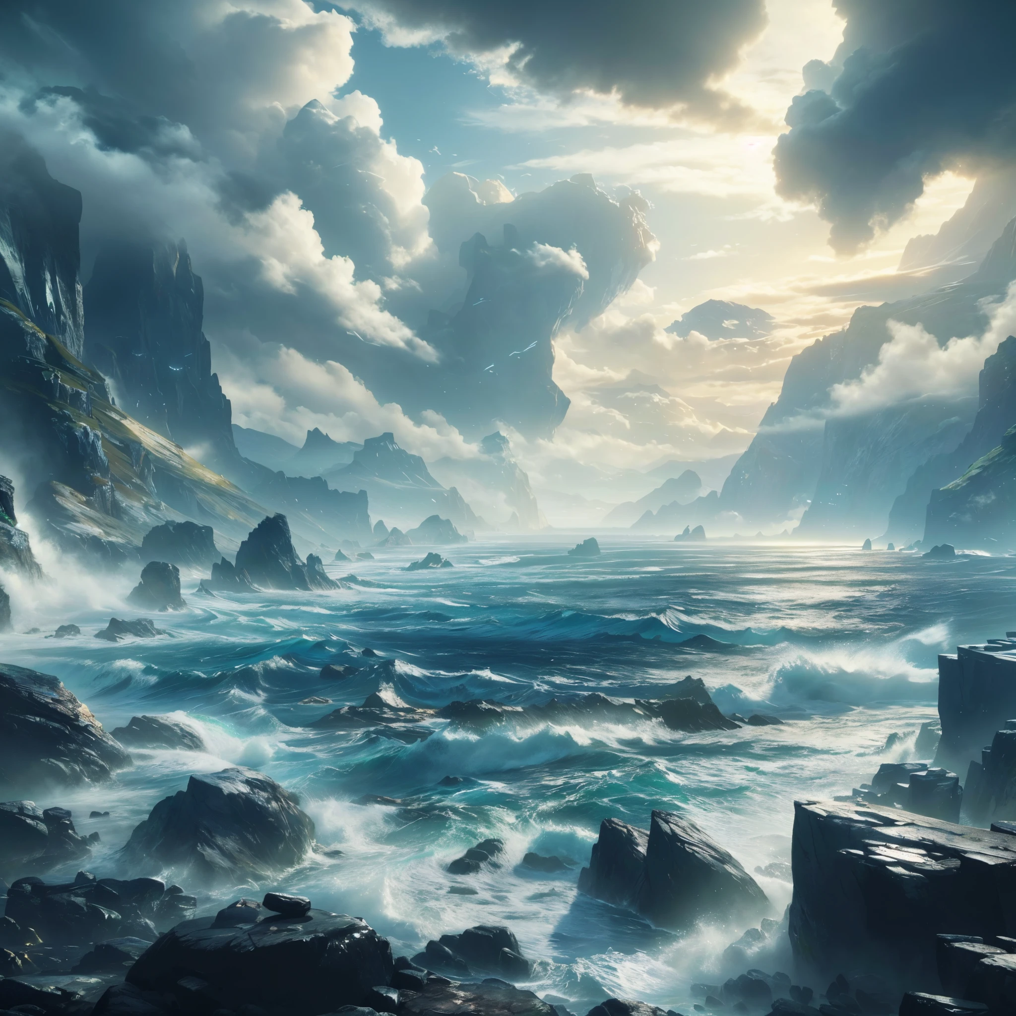 Draw a rocky coast,Boat in the water, Pederbalk, stormy coast, seaview, Rocky Coast, albert bierdstadt, Inspired by John Christian Dahl, Inspired by Fitz Hugh Lane, Inspired by Andreas Achenbach, inspired by William Trost Richards, author:Fitz Hugh Lane, style of albert bierstadt, Inspired by Sanford Robinson Gifford