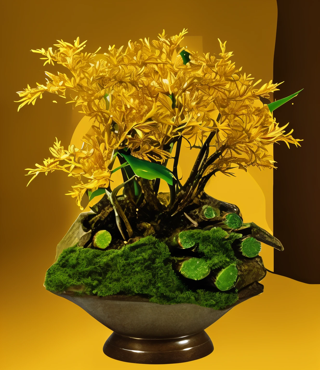 golden dendrobium,Change the plant in the picture to gold,HD 4K