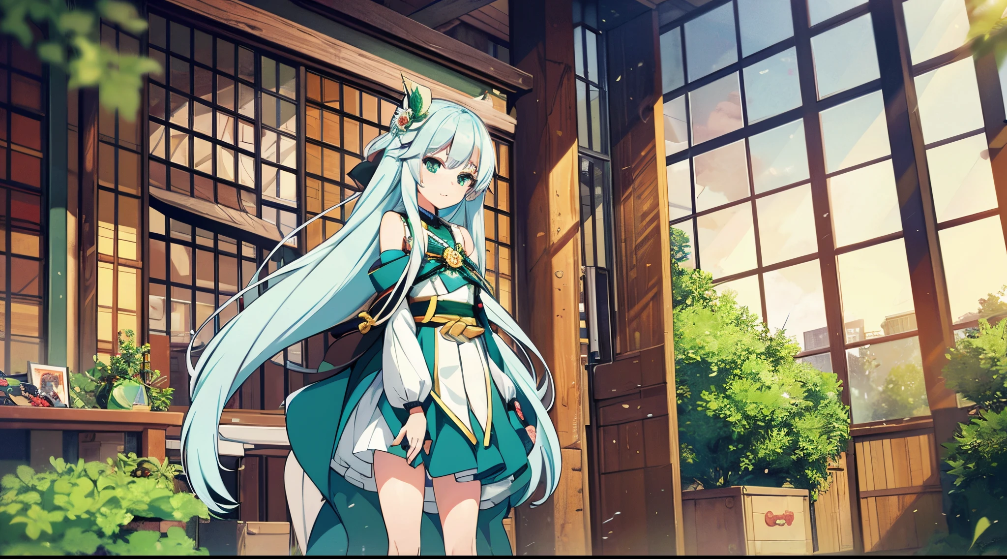 full bodyesbian,Standing Picture,anime girl with long white hair and green eyes, Beautiful Anime Portrait, Anime girl with teal hair, anime moe art style, white haired god, Official art, portrait of cute anime girlbabes, portrait onmyoji, Beautiful anime girl, portrait of cute anime girlbabes, pretty anime girl, young anime girl