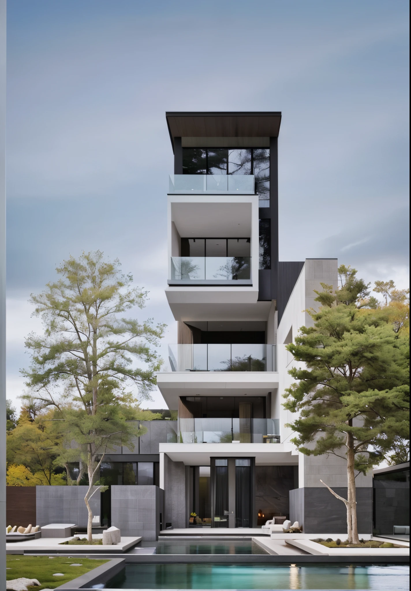(Stunning residence) architecture, modern design, breathtaking view, luxurious interiors, seamless integration with nature, floor-to-ceiling windows, open concept living spaces, minimalist aesthetics, natural lighting, sleek finishes, expansive outdoor areas, infinity pool, panoramic landscape.