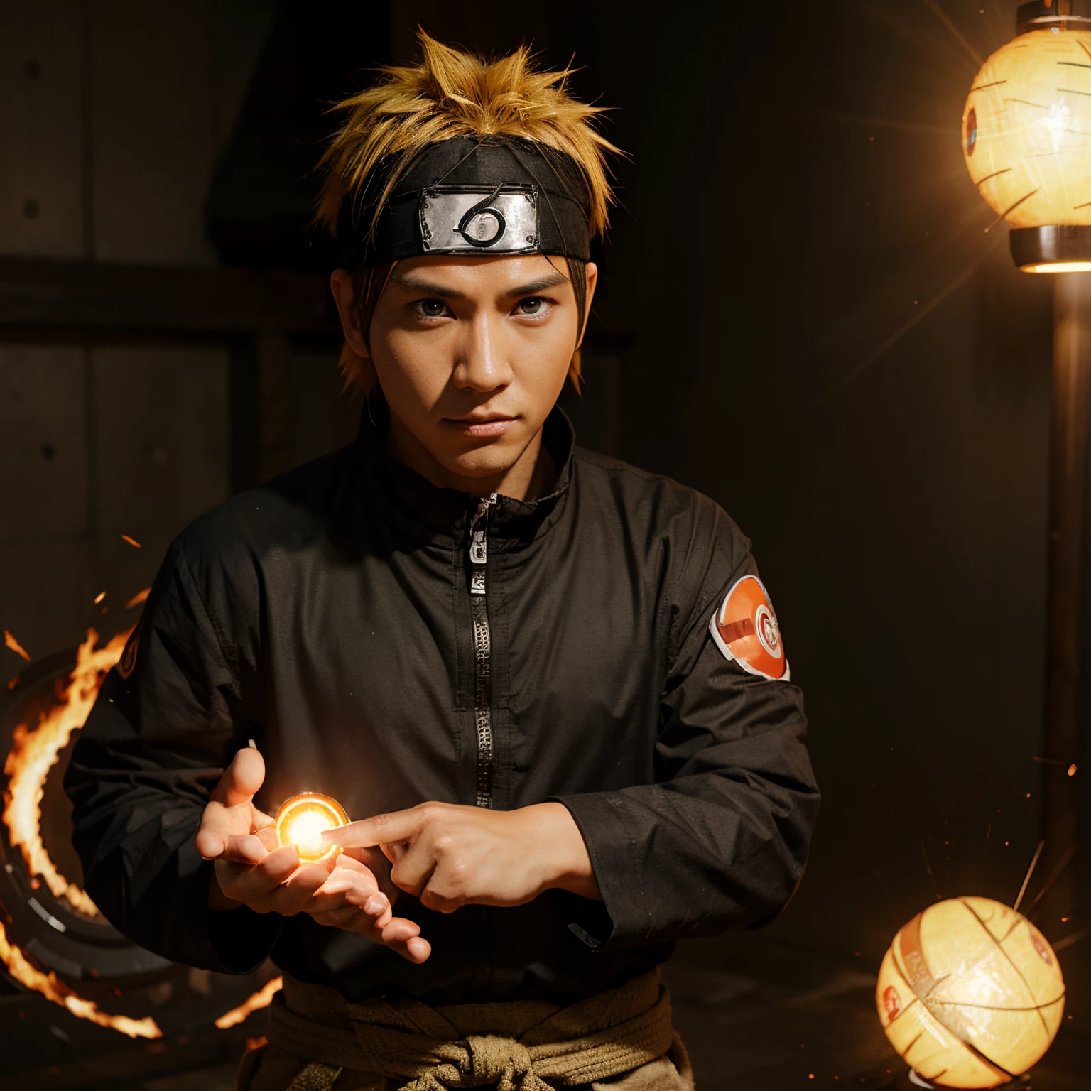 Generate a realistic image of Naruto Uzumaki with the rasengan