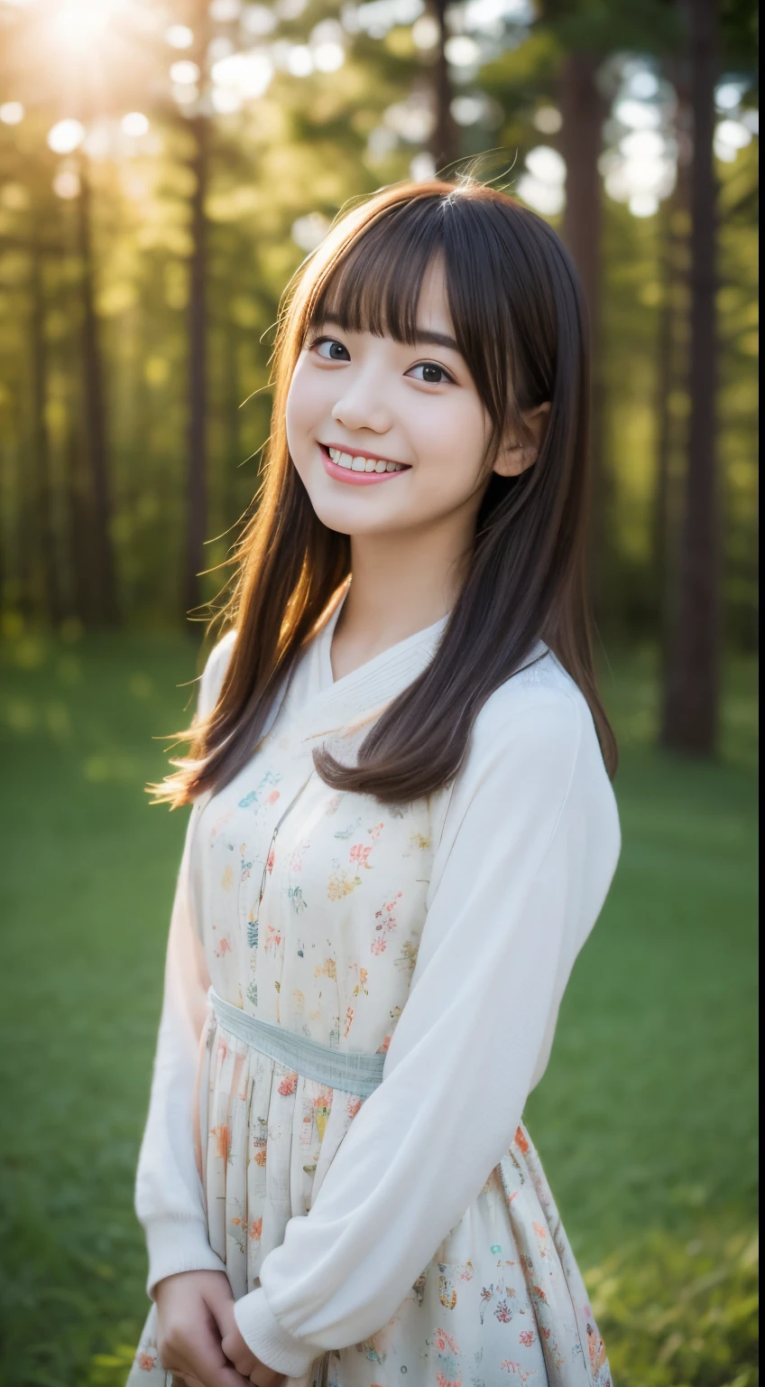 Kawaii Girl,japanes,14years,Full Body Display、masterpiece、8K、Wearing a neat and light miniskirt dress、low angles,With the best image quality、beautiful a girl, cute little,, hight resolution, ultra-detailliert, finely detail, ighly detailed, extremely detailed eye and face, Sharp pupils,Teenage girl standing at campsite。In ultra-high resolution,Cute smile, Cinematic lighting,tranquil atmosphere、Beautiful fine details,extremely detailed eye and face、Ultra-wide-angle shooting、kneeling to,elementary student