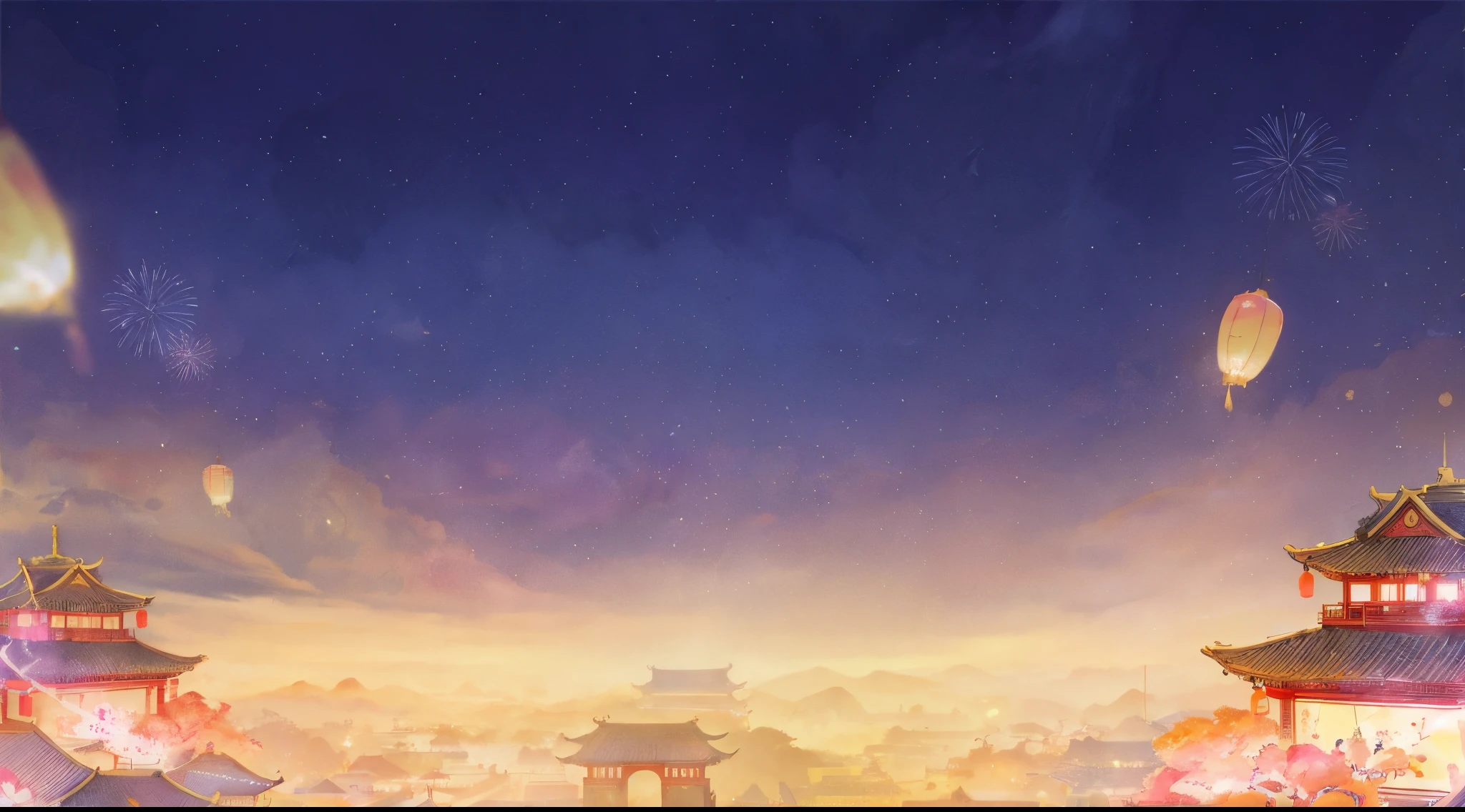 need，extreme hight detail，8K，Chinese New Year，Animated scene of a city with many Chinese buildings and fireworks, the Tang Dynasty，Ancient Chinese imperial city at night, Dream Chinatown, background artwork, arte de fundo, Anime background art, ancient city landscape, anime backgrounds, Colorful anime movie background, Anime landscapes, Anime landscape wallpaper, Magnificent background, by Shitao, A beautiful artistic illustration, author：heroes