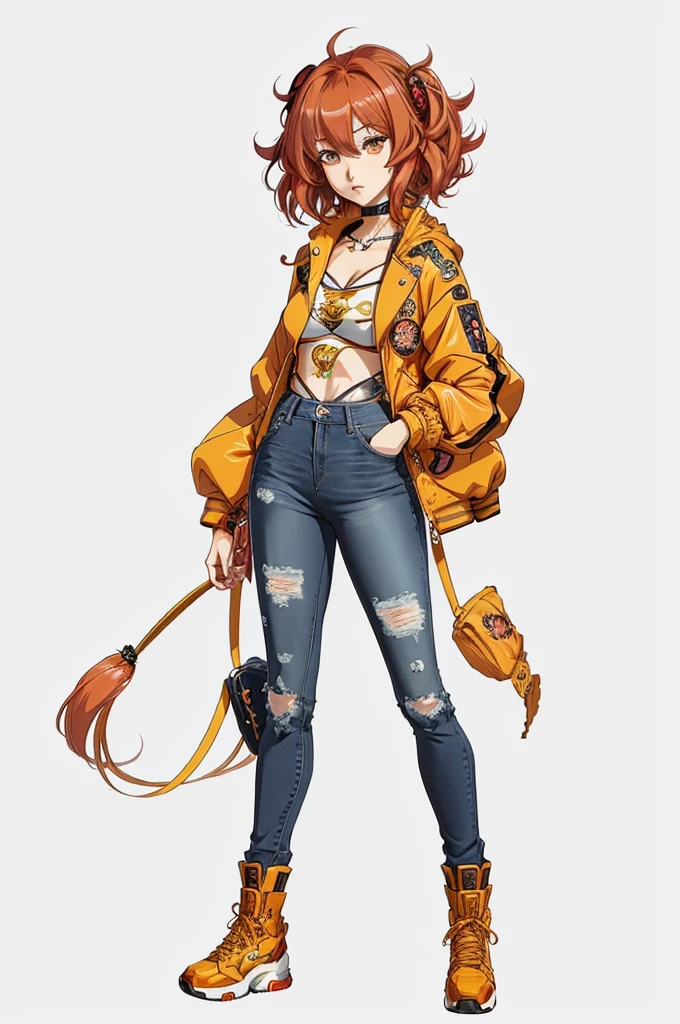 a close up of a person wearing a jacket and jeans, anime full body illustration, highly detailed character design, style anime, high quality character design, detailed anime character art, anime character art, anime style character, full body illustration, full body character design, girl fanart, she is wearing streetwear, anime character design, best anime character design, character full body portrait