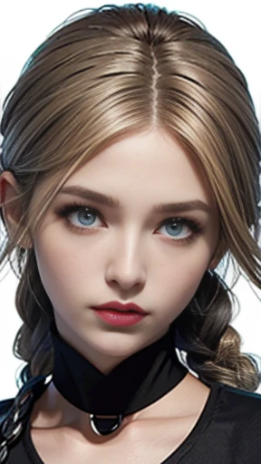 (piece of master), (best quality), um close-up, de uma menina, com cabelo platinado, (cabelos brancos prateados), with double braids, her name is Revenge, (((call it revenge)), ela Ela tem um rosto perfeito, pele bronzeada, olhos verdes, an angry expression, controlled rage, ela sempre se esconde nas sombras, usa um colete com capuz, feito de couro escuro.