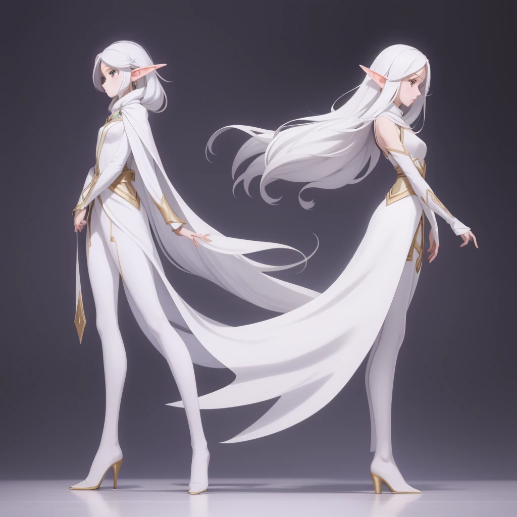 1 girl,solo, elf, long messy white hair, full body standing straight