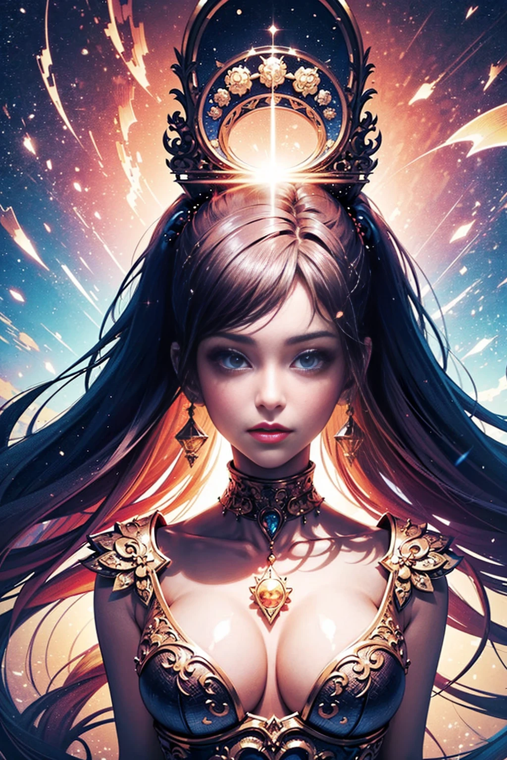 (tmasterpiece, quality, Best quality at best, offcial art, Beautiful and beautiful:1.2), (1 Fantasy Girl), extremely detaile,(s fractal art:1.3),Colorful,highest details.(humongous large breast,Perky little tits,violent,violent,beautiful display,,Exhibited,focal point,The No)),a hologram