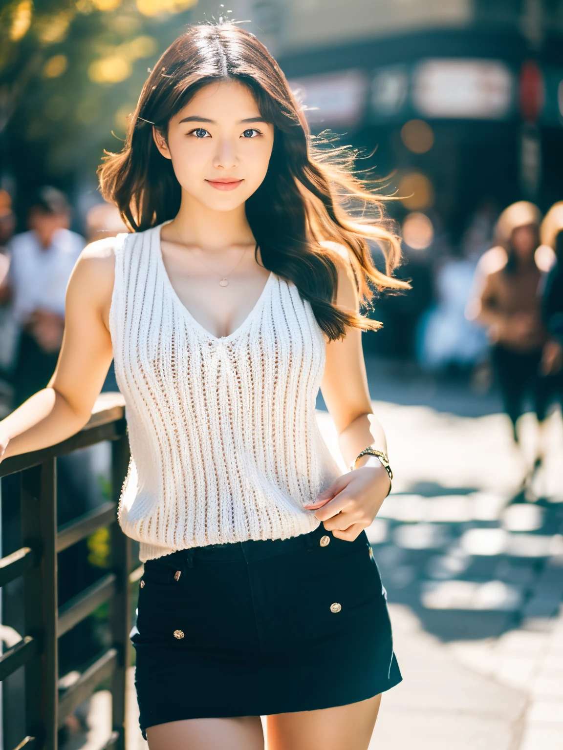 Hmph:1.2,City park in the evening、On the asphalt、32k、Best image quality、Ochre sleeveless knit dress、Feels cheap、No bra:1.6、panties、The body line is clear、、((Browsing Caution:1,.))、Smile、(Bob Hair)、moderate body:1.3、Ample boobs:1.3、height: 157cm,Japanese people of unparalleled beauty、Beautiful Face、High heels、Bracelet in right hand、((Aya Ueto1.5))、((Panty pull)),((Skirt flip,No pants))、