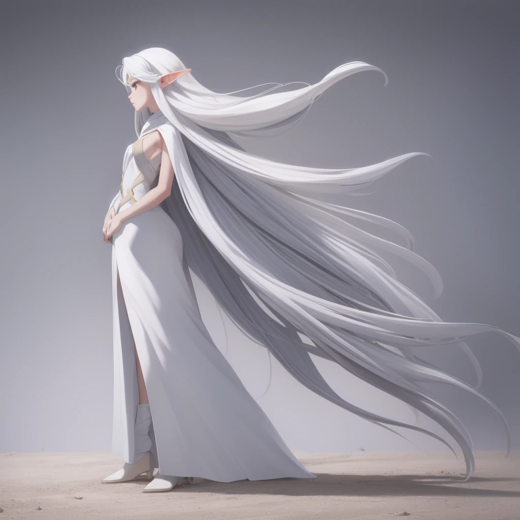 1 girl,solo, elf, long messy white hair, full body standing straight
