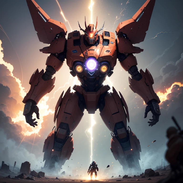 "Majestic mecha emanating unstoppable power, emanating an awe-inspiring aura."