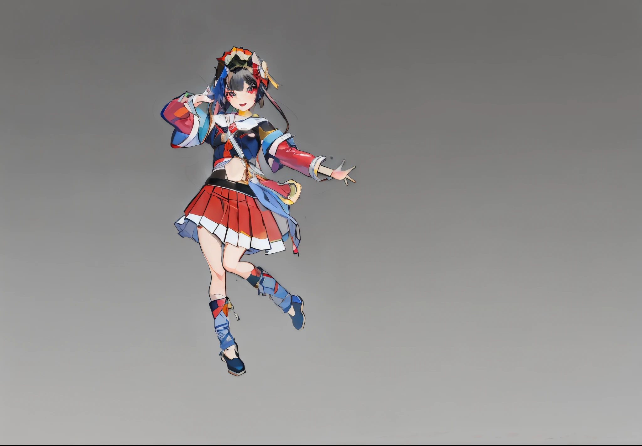 Wearing a red and blue skirt、animemanga girl, the anime girl is running, Aspiring character, Anime cute art style, Ayaka Genshin impact, dancing figures, A scene from the, Dancer's playful kawaii poses, Anime Stylization, Magical girl style, Cute anime waifu wearing beautiful clothes