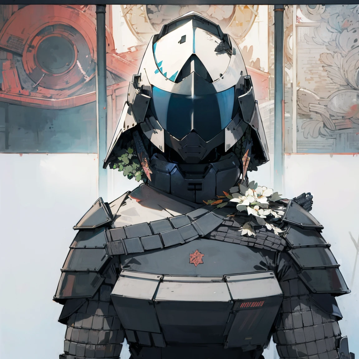 Black reinforced armored suit for troops with complex patterns、Helmet that covers the head With full face shield、armadura completa、full face armor imperial army standard weapon