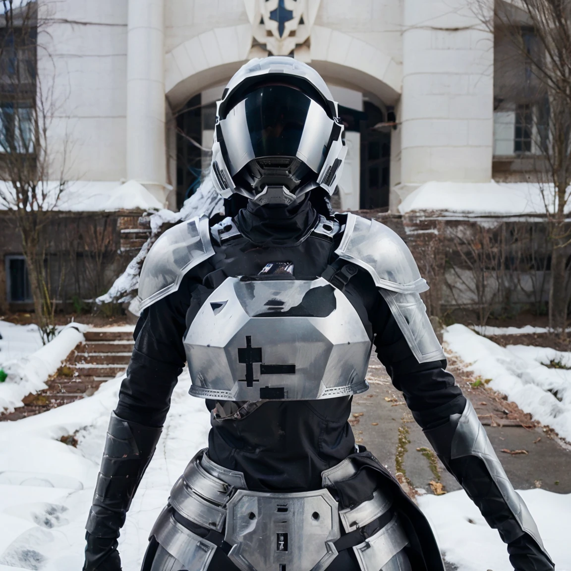 Black reinforced armored suit for troops with complex patterns、Helmet that covers the head With full face shield、armadura completa、full face armor weapon pattern imperial army white skinned woman with dark black straight hair