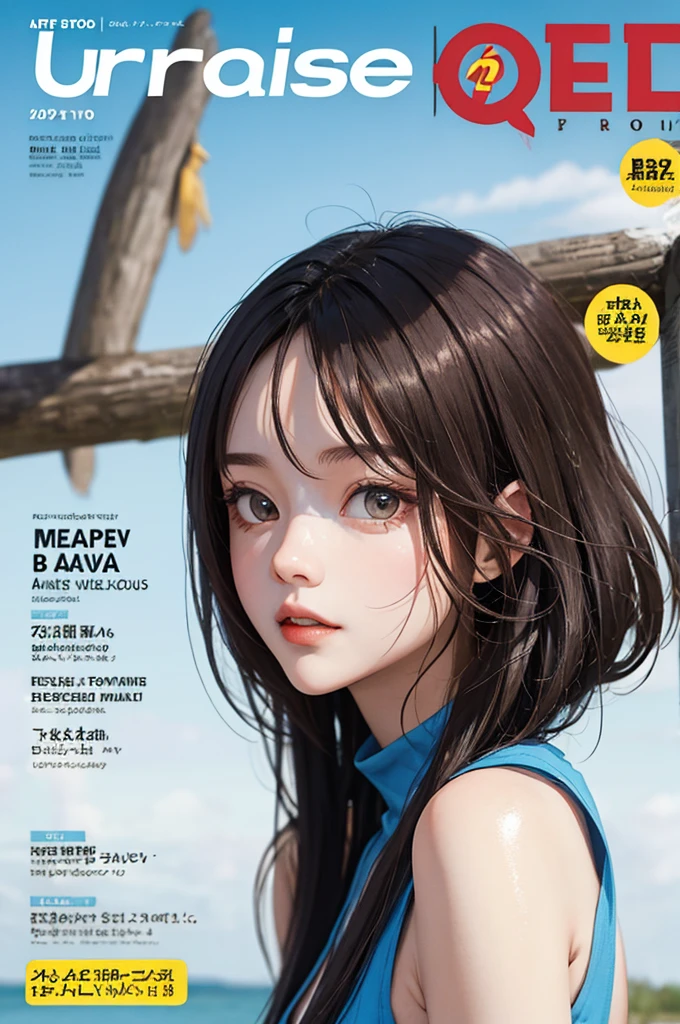 masterpiece, best quality, spring outfit, colorful hair, outdoor, magazine cover ,upper body,