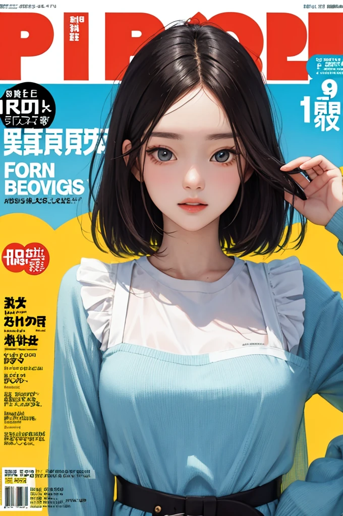 masterpiece, best quality, spring outfit, colorful hair, outdoor, magazine cover ,upper body,