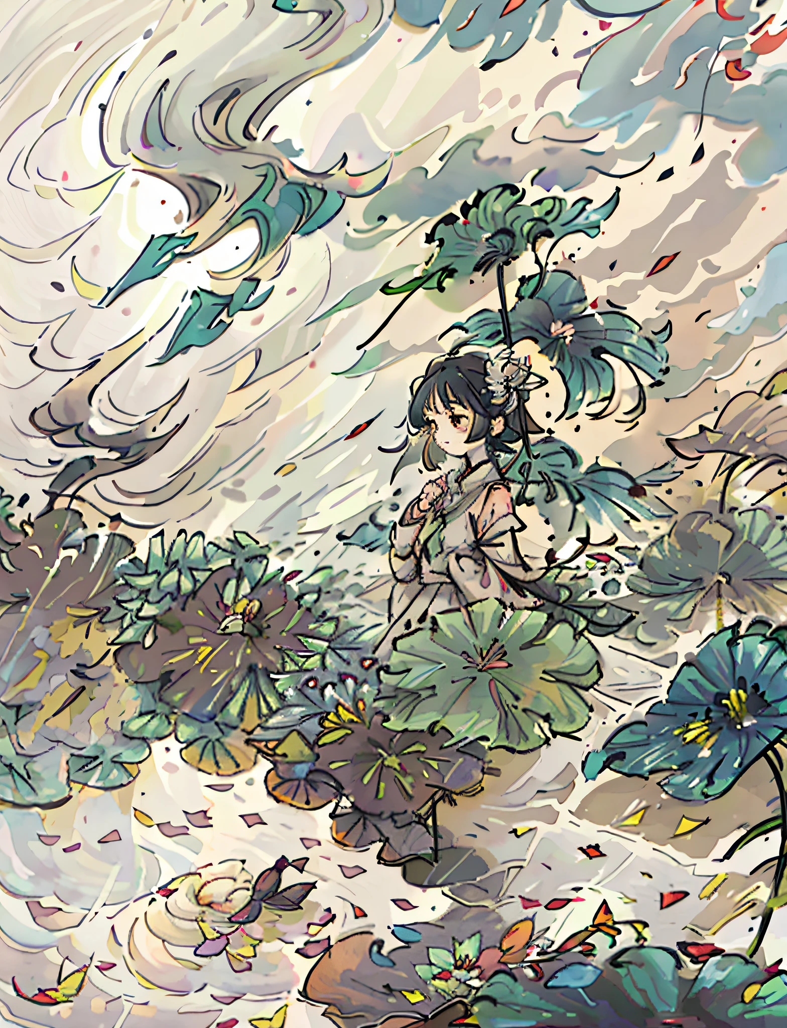 dried leaves,Dry lotus rain, Autumn clouds linger, The frost is flying and the lotus is left to listen to the rain。