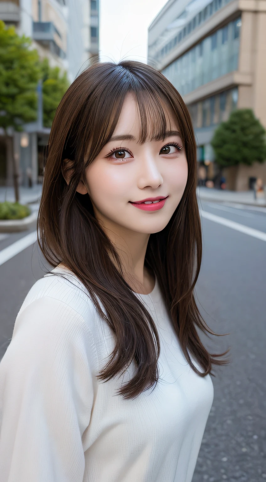 masutepiece, Best Quality, Illustration, Ultra-detailed, finely detail, hight resolution, 8K Wallpaper, Perfect dynamic composition, Beautiful detailed eyes, doress,Medium Hair, Natural Color Lip, Random and sexy poses,Smile,Aoyama Street Walk、26-year-old girl