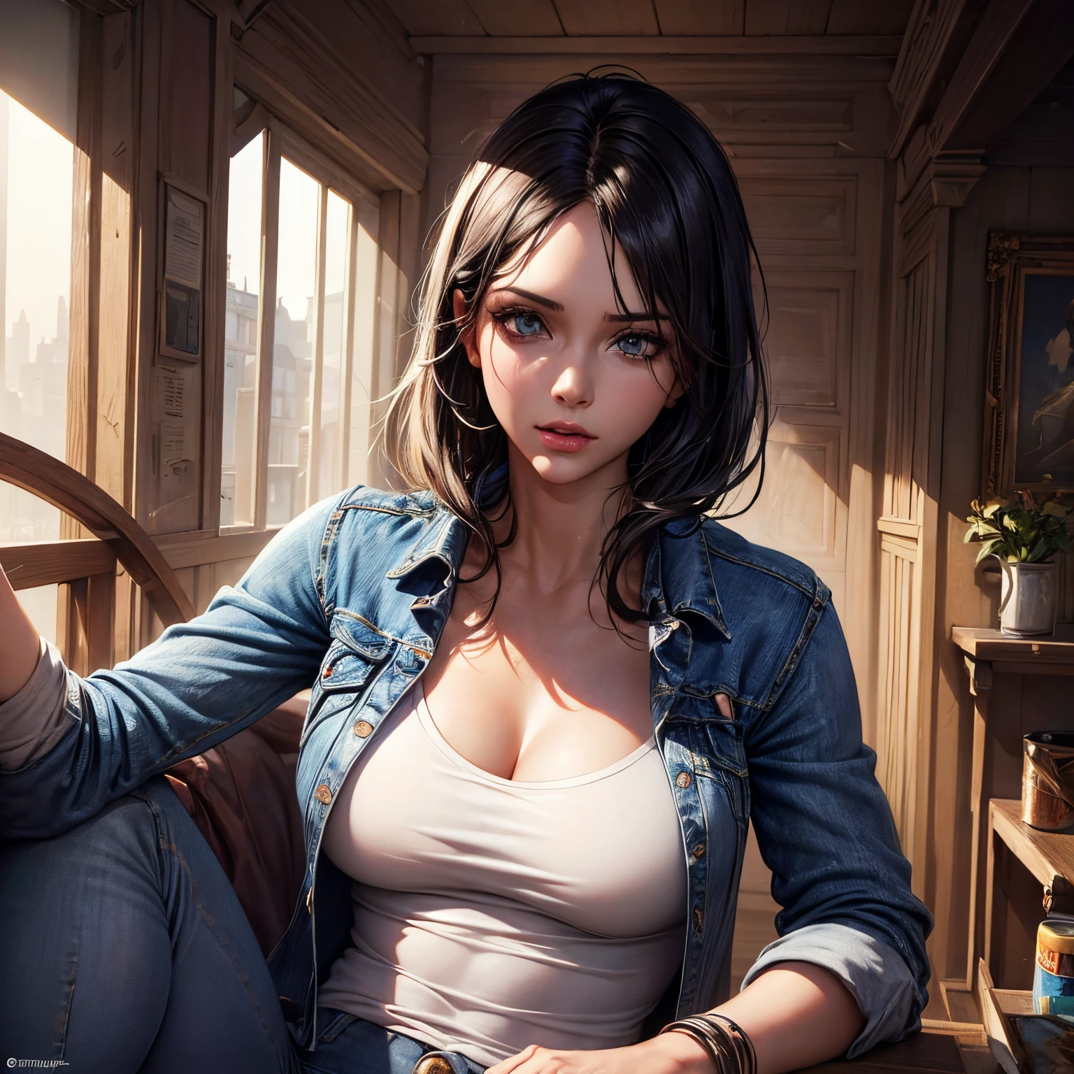 1 (usando jeans masmorras:1.3), Deite-se na grama, Overhead camera, foco nítido, Handsome, magro,professional lighting,cidade,olhos renderizados,Corpo alto,Adult woman,ornamento de cabelo,Instagram Mais Acessados,papel de parede oficial, Arte Oficial,(Kpop idol), olhos semifechados,Building,((Arte de pintura fotorrealista de Midjourney e Greg Rutkowski)),((Supermodelo)),