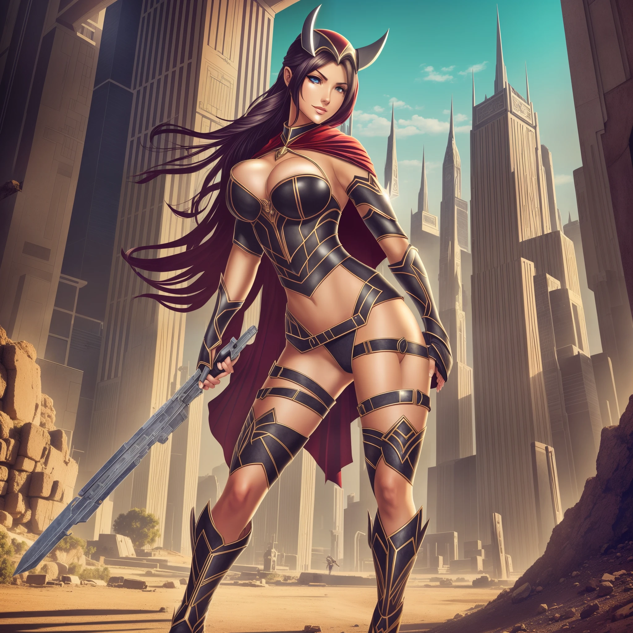 Medieval Sci-Fi Fusion, beautiful busty, cleavage, full body shot, --auto --s2