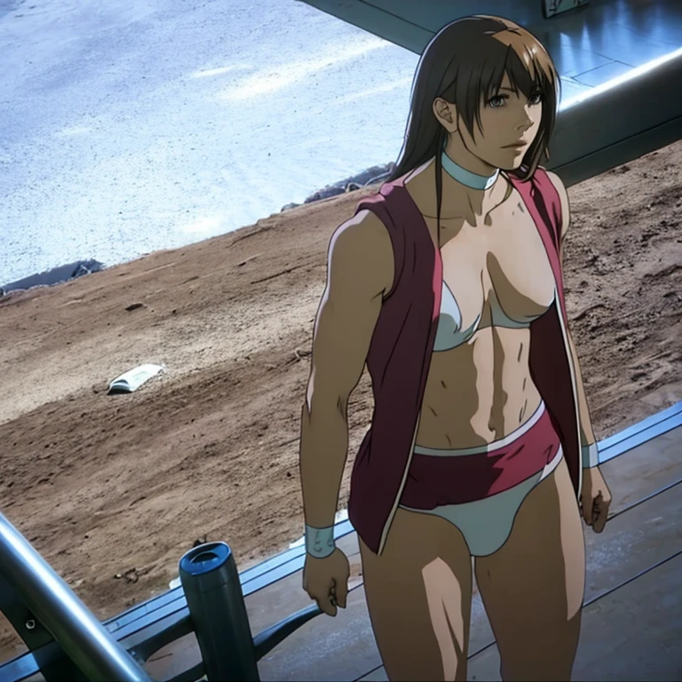 ((Best quality, 8k, Masterpiece :1.3)), Sharp focus :1.2, Perfect body beauty: 1.4, Slim abs: 1.2, ((Dark brown hair, Big breasts: 1.2)), (Natural light, City street: 1.1 ), highly detailed facial and skin textures, detailed eyes, double eyelids, (((Dynamic Angle)))