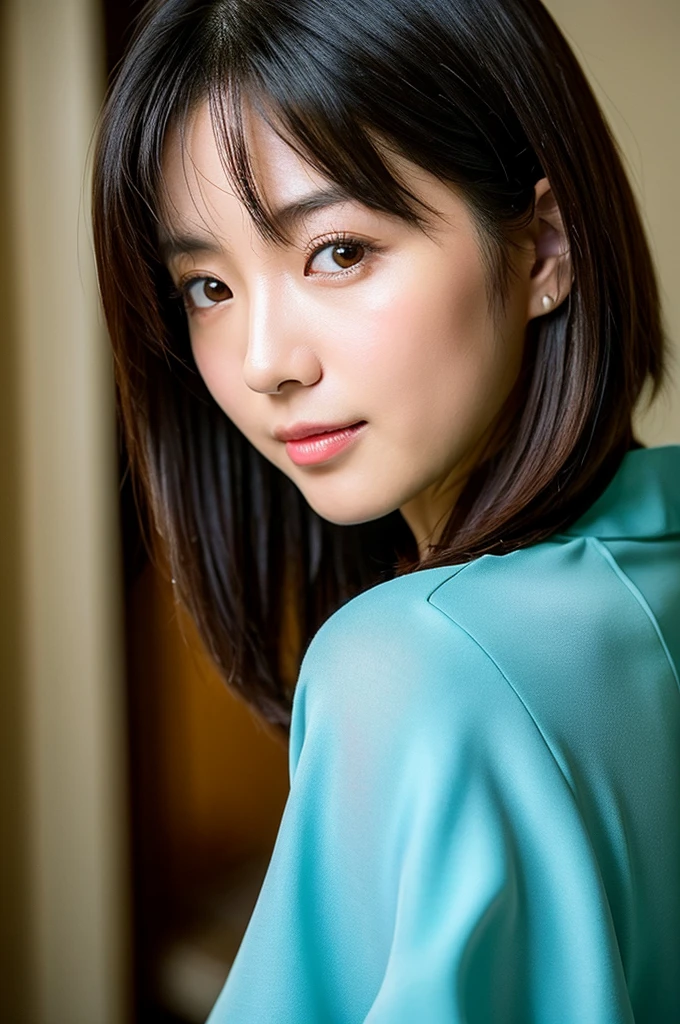 (8K、top-quality、​masterpiece:1.2)、(reallistic、Photorealsitic:1.2)（ultra-detailliert、hight resolution）(Slouched:1.3)、crouching down、(From  above:1.2)、(a closeup:1.4)Open your legs、（Enter Kotatsu:1.4）down sweater、long-sleeve、Smirk,Alafed Girl, chiho, iwakura lain, closeup Iwakura Lain, With short hair, Shiori Teshirogi, Kotegawa Yui, hime-cut, She is 30 years old, sui ishida with black hair, lain iwakura, Beautiful woman - well-groomed face, Clear pubic contours,(Small breasts), hight resolution, ighly detailed, top-quality, [​masterpiece:1.6],, ighly detailed, nffsw, finely detail, top-quality, , Cinematographic lighting, 1womanl、Cute Japan Woman、perfect body type、, cute droopy eyes beautiful big eyes、Transcendent beauty　top-quality、​masterpiece、majicMIX Real、(Raw photography:1.2)、(Photorealsitic:1.4)、winter homeroom、Kotatsu、Eating tangerines、Shot from above　Negative Prompt