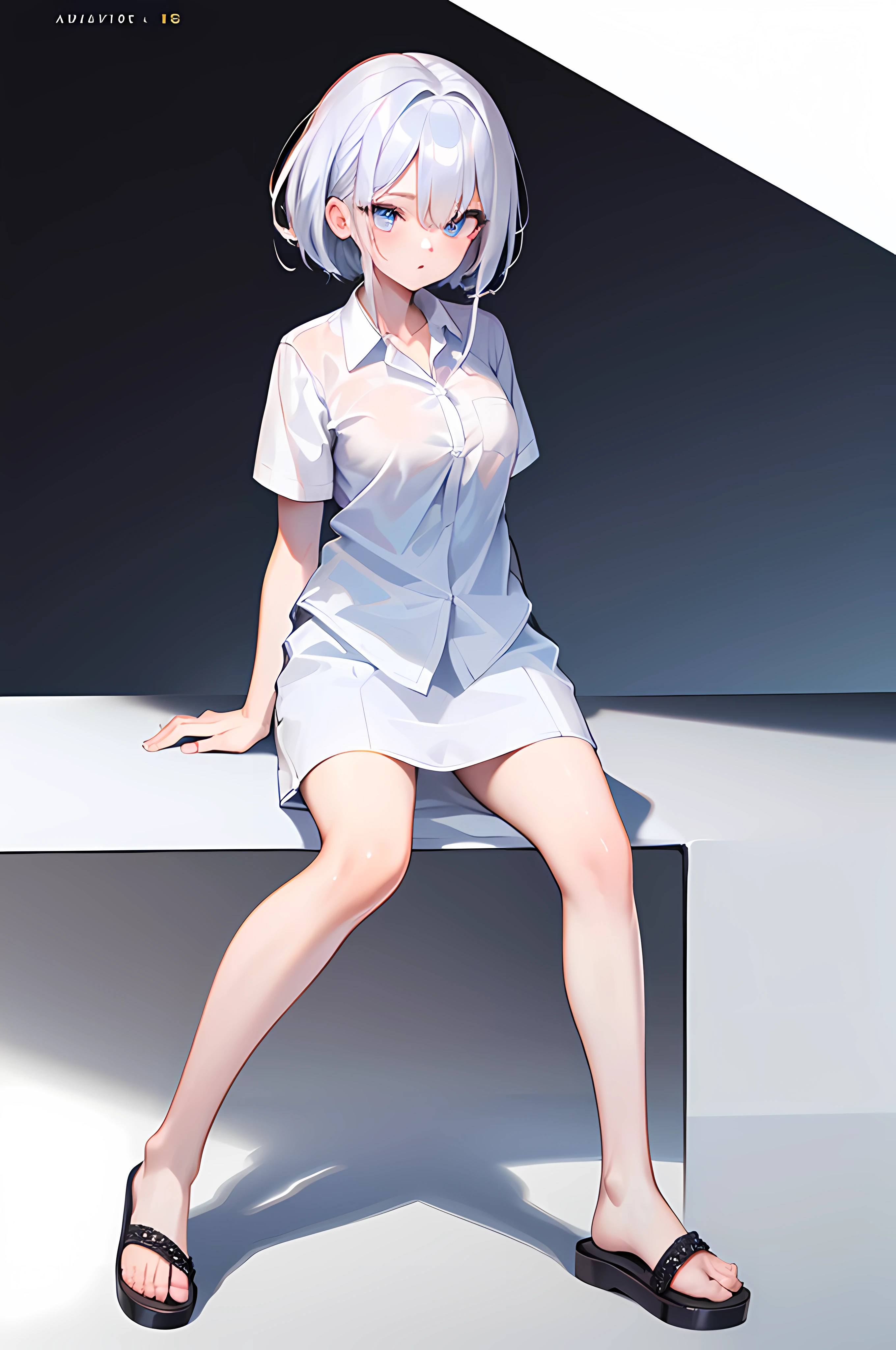 1woman, famale, age 19, (student:1.1), (detailed eyes:1.5), quality eyes, shirt, (short sleeves:1.1), Untucked, (Untucked Shirt:1.5), ((long white pencil skirt:1), (white:2)), (school sandal:1.1), (full body:1.1), (white clothing:1.2), high quality, detailed, ((best quality)), (masterpiece), ((4k quality))