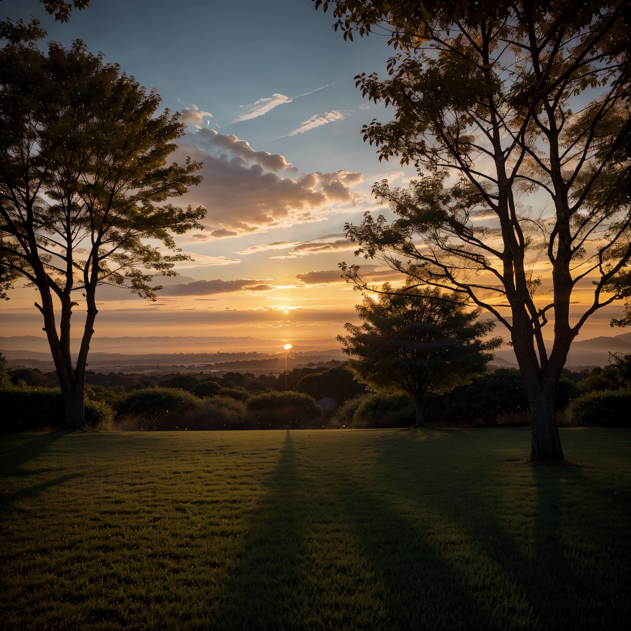 As the sun sinks lower, casting lengthening shadows, the objects before us stretch and elongate. A proud, towering tree forms a striking silhouette against the vibrant sunset sky, its branches reaching out in all directions, creating a mesmerizing dance of curved lines and angles. This breathtaking image, captured in a stunning photograph, showcases the tree's majestic presence and the enchanting interplay between light and darkness. The image is of impeccable quality, with each intricate detail and delicate gradation of color meticulously preserved. The vivid hues of the sunset and the intricate patterns created by the elongated shadows imbue the scene with a sense of captivating beauty and evoke a feeling of calm and tranquility.