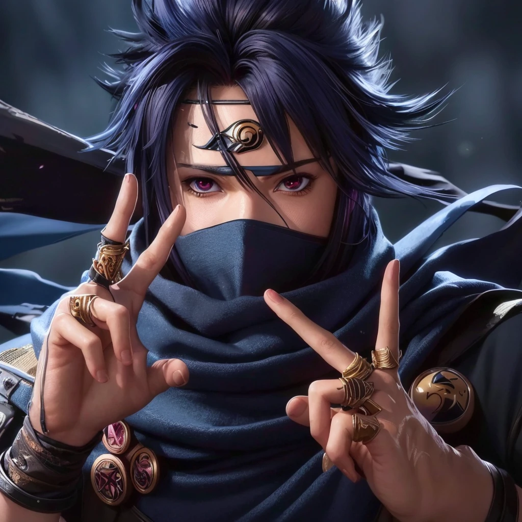 a close up of a person with a scarf on and a finger up, badass anime 8 k, anime style 4 k, anime wallpaper 4 k, anime wallpaper 4k, 4k anime wallpaper, mystic ninja, 4 k manga wallpaper, best anime 4k konachan wallpaper, mk ninja, shinobi, sasuke uchiha, itatchi uchiha