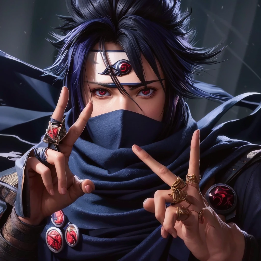 a close up of a person with a scarf on and a finger up, badass anime 8 k, anime style 4 k, anime wallpaper 4 k, anime wallpaper 4k, 4k anime wallpaper, mystic ninja, 4 k manga wallpaper, best anime 4k konachan wallpaper, mk ninja, shinobi, sasuke uchiha, itatchi uchiha