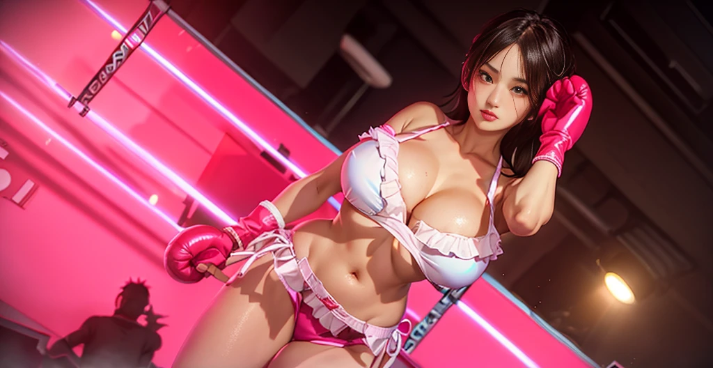 There&#39;s a woman wearing a pink bikini and boxing gloves., chun li at the gym, 3 d anime realistic, sakimichan hdri, posing ready for a fight, [ 4 k digital art ]!!, juri han from street fighter, realistic anime 3 d style, [ 4 k photorealism ]!!, [ 4 k photorealism ]!!!