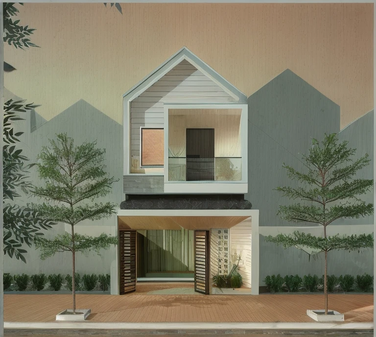 Modern style townhouse with large glass windows and night lighting