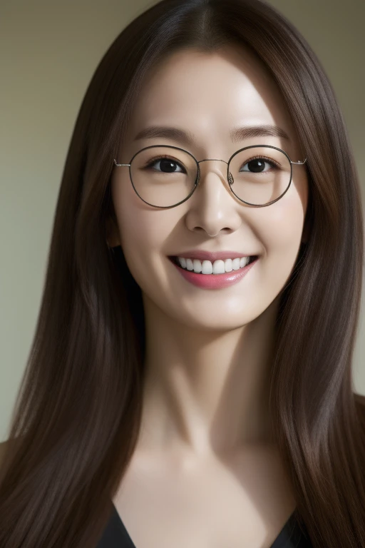 masutepiece, Best Quality, Photorealsitic, Ultra-detailed, finely detail, hight resolution, 8k wallpaper, Professional, 8k wallpaper, ​masterpiece, top-quality, Fine skin details, very fine eyes, Original, a picture, eye glasses, Skindentation, Look at viewers, Focus on Face, 1 girl in, seducting smile, length hair