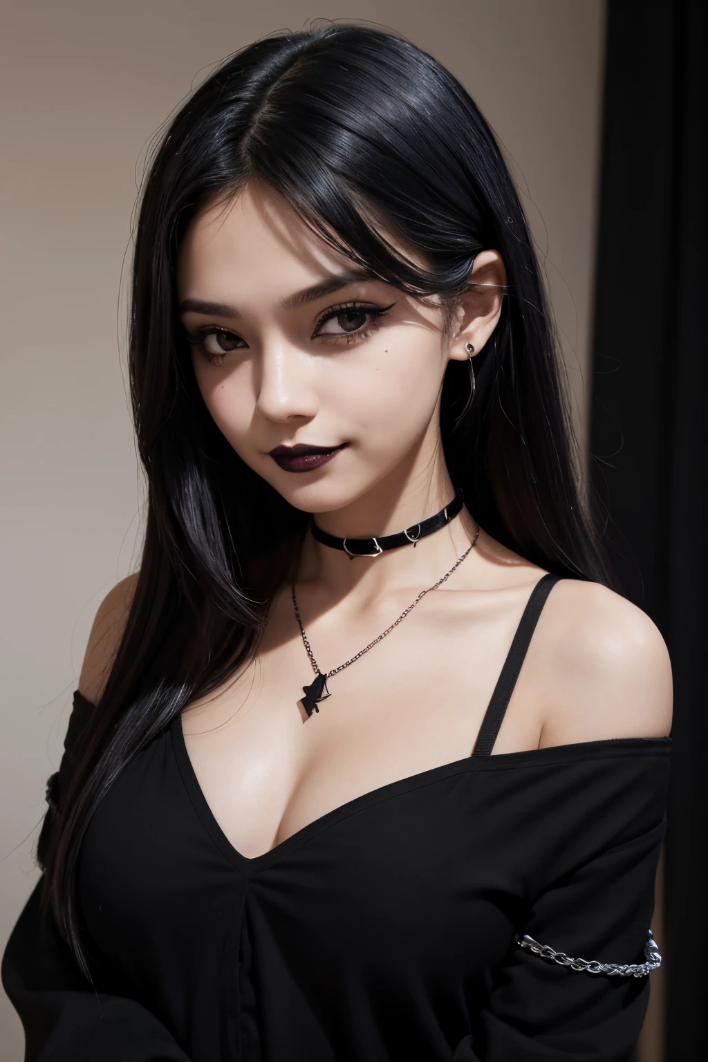 mulher araffe com cabelo preto e uma bolsa preta posando para uma foto, pale goth beauty, goth girl aesthetic, 1 7 -  - old h girl, with pale skin, pale fair skin!!, cruel korean goth girl, gothic horror vibes, gothic aesthetic, Anna Nikonova aka Newmilky, Pale - white skin, goth girl, very very pale white skin
