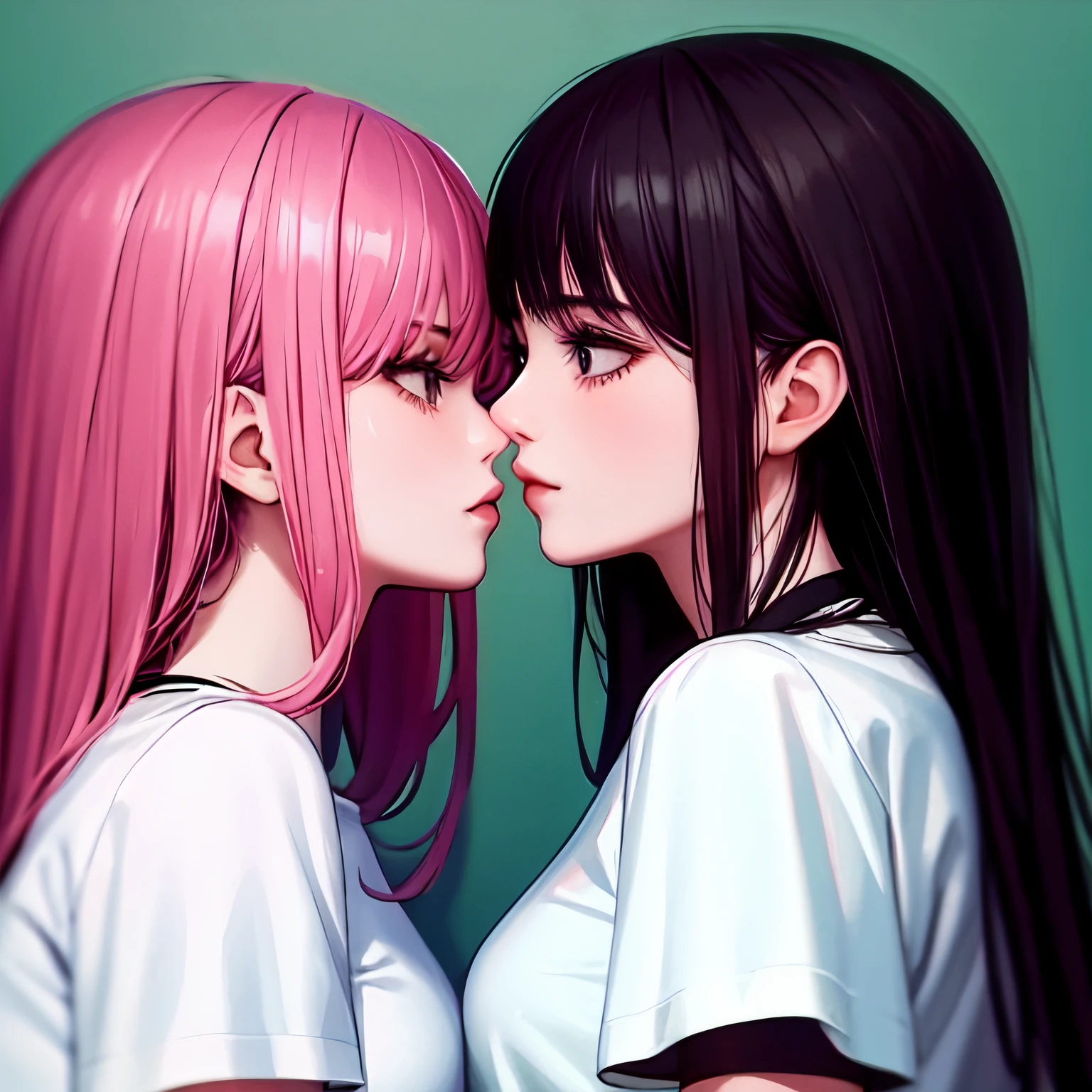 2girls,Blonde and pink hair,Sticker,Kiss,Extreme close-up focus,(tmasterpiece),(best qualtiy),(max detail:0.8),